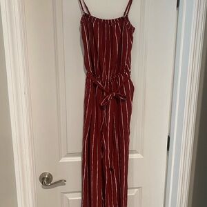 Abercrombie & Fitch Burgundy Striped Jumpsuit